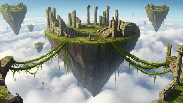Floating Ancient Ruins in a Dreamy Sky Landscape  