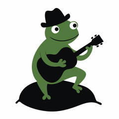 Vector illustration of a frog playing the guitar