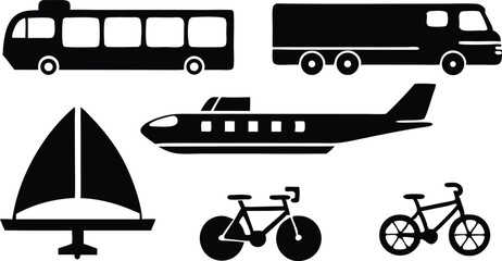 Detailed transportation vehicle icons black glyph design perfect for web and print applications