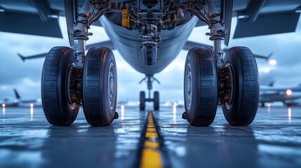 Fototapeta premium Detailed Aircraft Landing Gear System Isolated, Focus on Safety and Durability