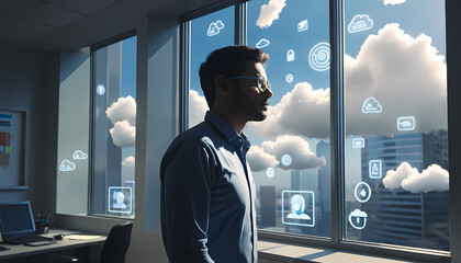 Cloud Computing Vision: Man Contemplating Digital Transformation