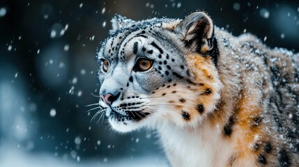Fototapeta premium Majestic snow leopard in winter (1)