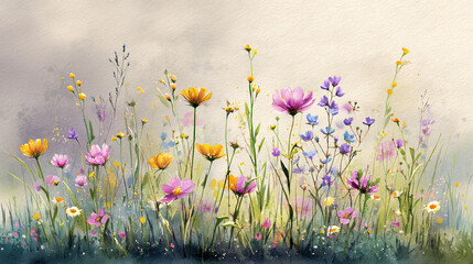 Colorful wildflowers blooming in a serene landscape during springtime