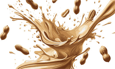  A high-quality vector illustration of a dynamic peanut butter splash, easily scalable and editable.