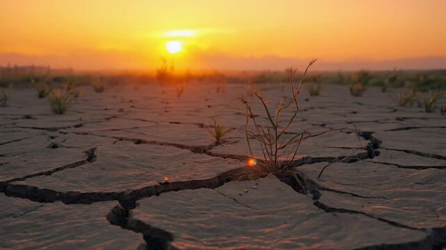 Time Lapse area of cracked soil caused by long draught Dry landscape with crack pattern caused by lack of water 4k video