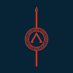 Ancient Warrior Symbol with Spartan Lambda, Spear, and Meander