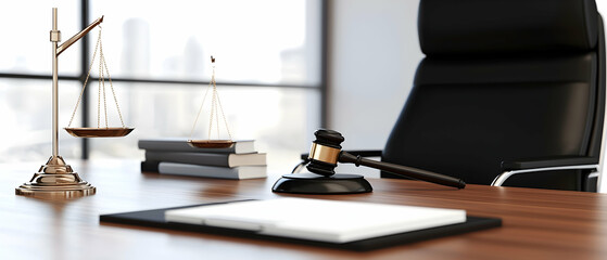 Obraz premium Legal Office Setting With Scale And Gavel