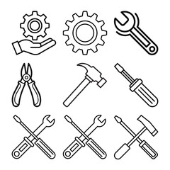 Repair concept outline icons set isolated on white background flat vector illustration