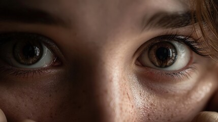 Fototapeta premium Anxiety in eyes before first standard classroom photograph school close-up realistic emotion