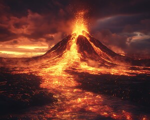Erupting volcano spewing lava