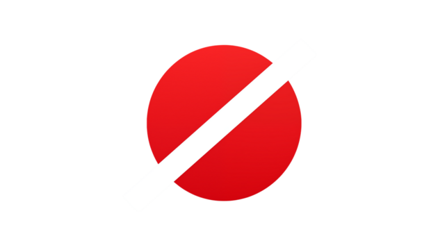 A red circle with a white line going through it isolated on transparent background	