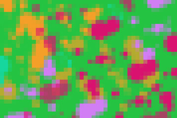 Abstract multicolored mosaic of square pixels on a background of geometric shapes in a simple flat style. Abstract background for fabric, textiles, wraps, and more.
