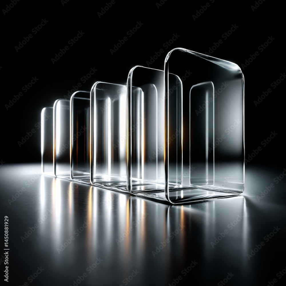 Aufkleber Abstract Arrangement: Crystal Clear Forms in a Dark Ambient Setting with Reflective Surface
