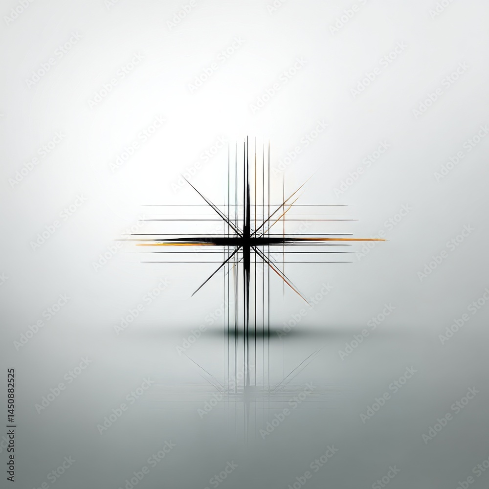 Aufkleber Abstract Linear Cross with Reflection on White, Minimalist Composition