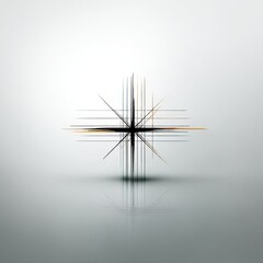 Fototapeta premium Abstract Linear Cross with Reflection on White, Minimalist Composition