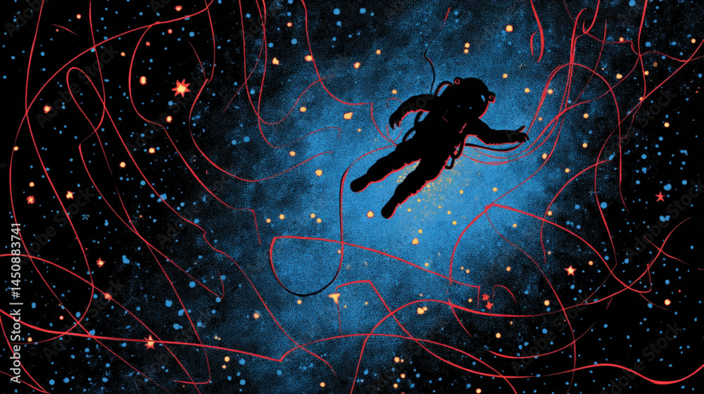Wall mural astronaut floating in deep space illustration with stars and cosmic background for wallpaper use