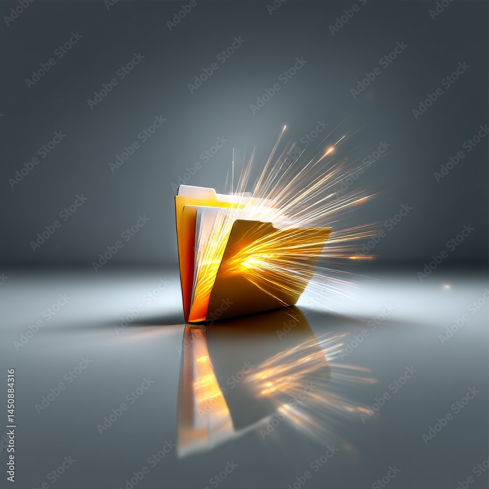 Poster Data Burst: Abstract Depiction of a Folder with Exploding Light Emphasizing Data Transfer
