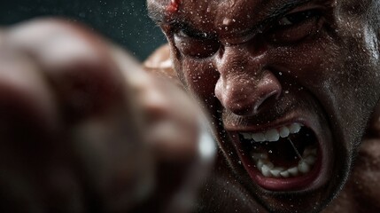 Naklejka premium Boxing match action gym realistic photography intense environment close-up boxer wincing mid-punch