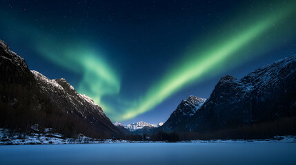 Majestic Northern Lights Over Snowy Mountain Landscape