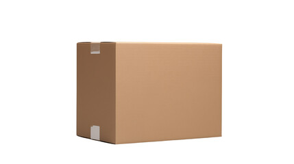A cardboard box sealed with tape is isolated in a studio setting isolated on transparent background	