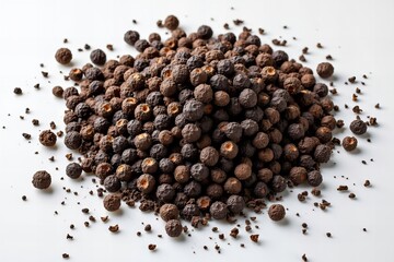Photo inspiration: Overhead shot of coarsely ground black pepper sprinkled on a clear tabletop.