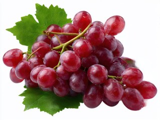 Fototapeta premium Red grapes with leaf isolated on white background