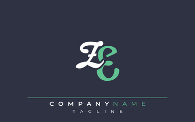 Elegant Stylized ZE Lettering Design. Stylish Modern Logo featuring Monogram Letters in White and Teal Shade