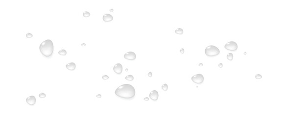 Realistic vector water drops png on a transparent light background. Water condensation on the surface with light reflection and realistic shadow. 3d vector illustration