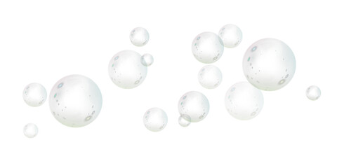 Realistic soap vector bubbles png isolated on transparent background. The effect of falling and...