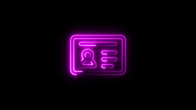 glowing neon driver-license icon animation black background. 4K Video motion graphic animation.