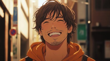 Fototapeta premium Cheerful anime man