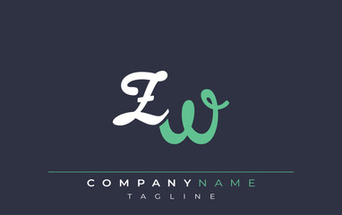 Elegant Stylized ZW Lettering Design. Stylish Modern Logo featuring Monogram Letters in White and Teal Shade