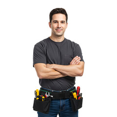 Confident Home Repairman With Tool Belt In Casual Attire Transparent Background