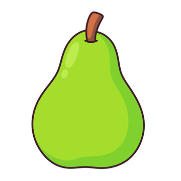 recommend clip art: Green pear cartoon illustration with clean outline and glossy surface isolated on transparent background.