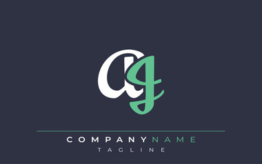 Elegant Stylized AJ Lettering Design. Stylish Modern Logo featuring Monogram Letters in White and Teal Shade