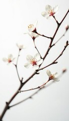 Delicate branches curve and intersect in every direction on white, twig, white