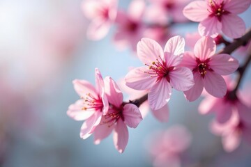 Obraz premium Delicate pink sakura blossoms, full bloom, intricate detail, textile, print, pink