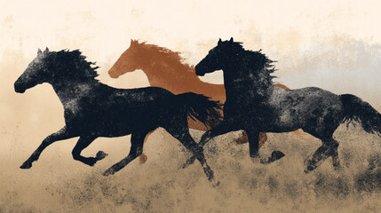 Horses running wild mustang stallion mare equestrian animal equine racehorse silhouette art 95
