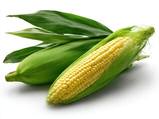 Fresh corn with leaves isolated on white background