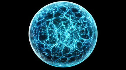 A glowing blue globe with network lines and dots forming a sphere, on black or transparent alpha background. [Fractal Eden] | Geometric Roots | symmetrical earth. Illustration