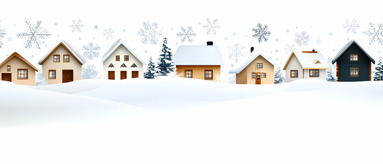 Snowy Village Scene With Traditional Houses