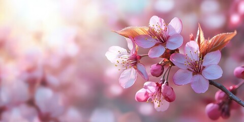 Obraz premium delicate pink flowers on a branch of a tree 
