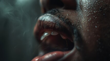 Obraz premium Heavy breathing expression close-up realistic photography indoor macro view intense emotions