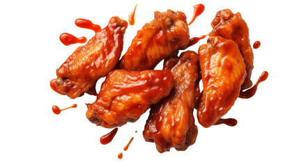 Close up of chicken wings with sauce isolated on transparent background	