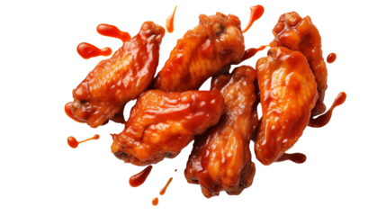 Close up of chicken wings with sauce isolated on transparent background	