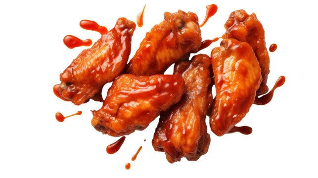 Close up of chicken wings with sauce isolated on transparent background	