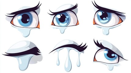 Cartoon tears. Cry and sweat drops. Crying tears, droplets from eyes vector isolated set illustration