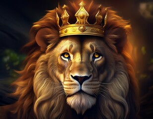 lion is the king of beasts with a golden crown on his head generative ai © Curtis