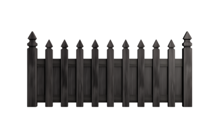 A weathered fence with pointed posts against a featureless canvas isolated on transparent background	
