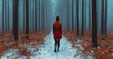 Woman winter foggy forest - Powered by Adobe